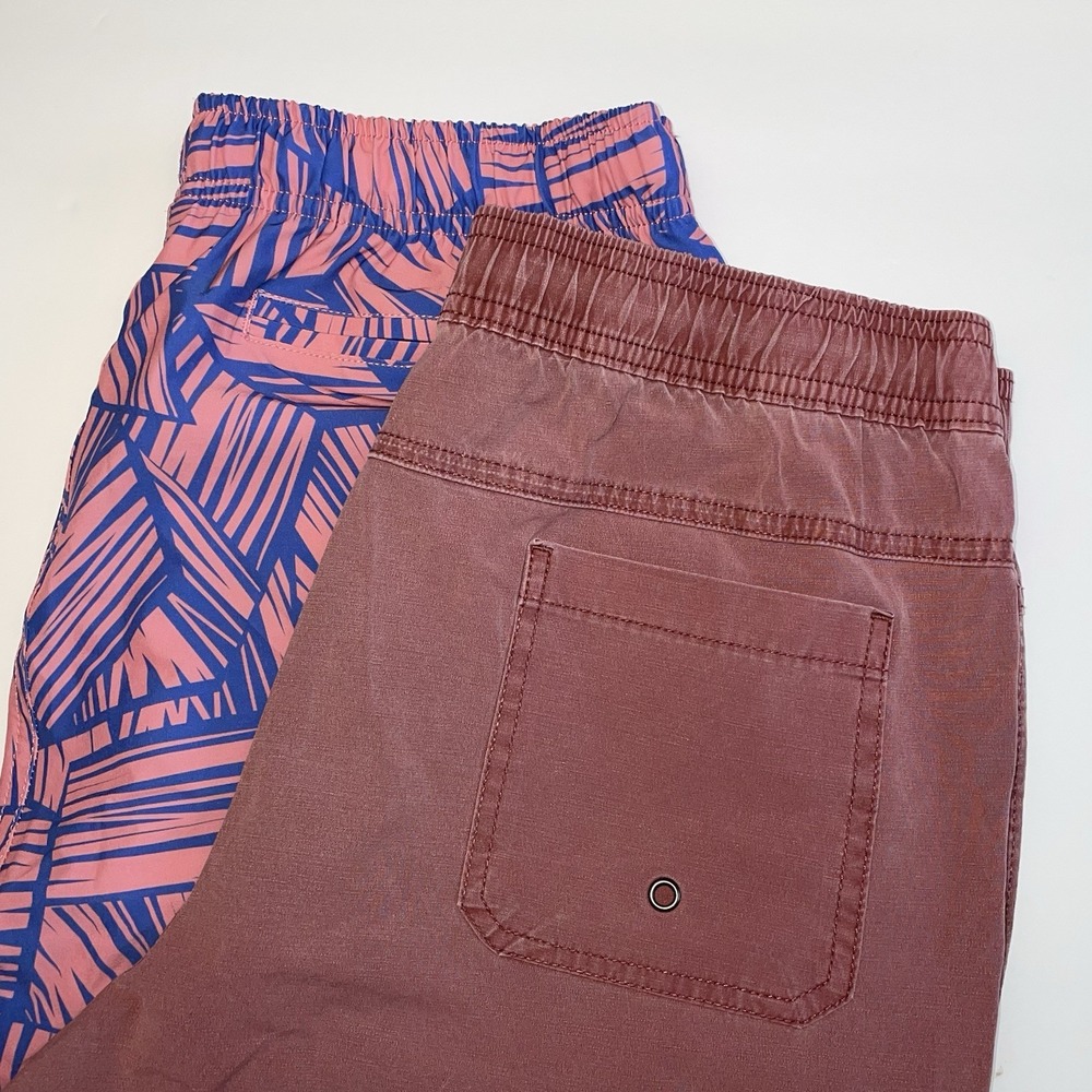 LOT OF 2 BearBottom Swim Trunks Men's Medium 7" Inseam Pink‎ Red Floral Pockets